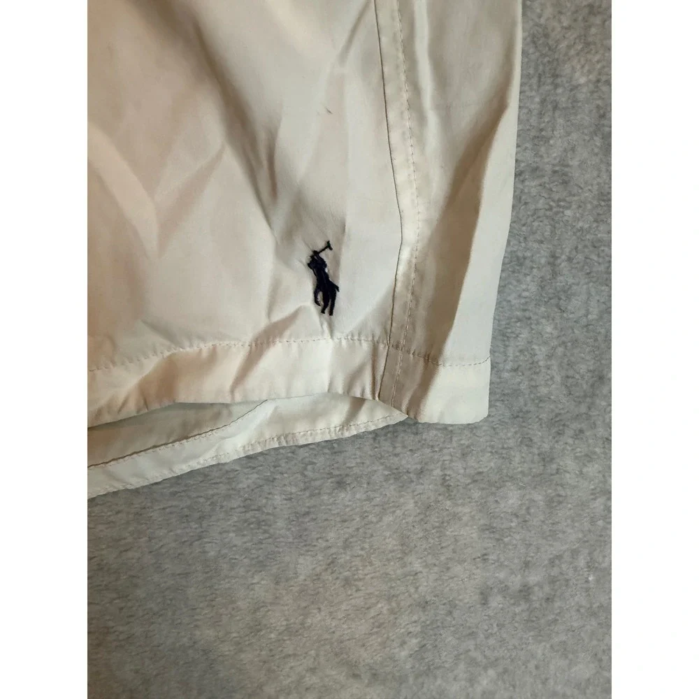 Polo Ralph Lauren Mens Cream White Swim Trunks Shorts Large Pony Logo Pocket